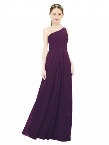 One Shoulder Chiffon Bridesmaid Dress with Draped Bodice for Sale