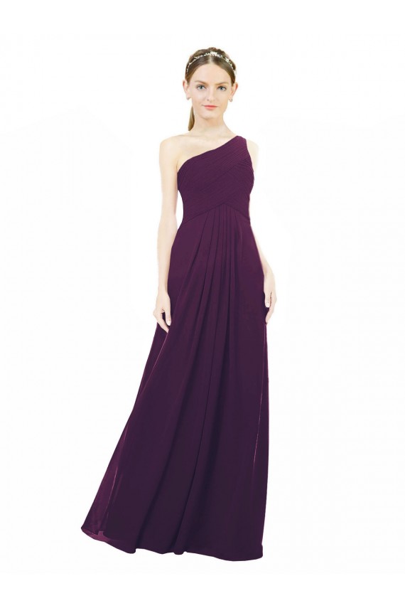 One Shoulder Chiffon Bridesmaid Dress with Draped Bodice for Sale
