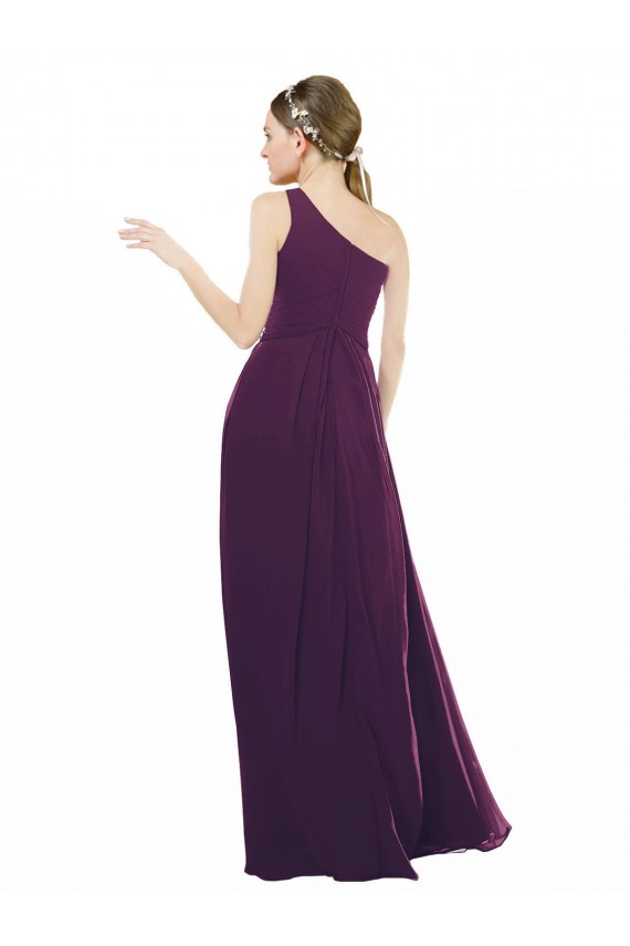 One Shoulder Chiffon Bridesmaid Dress with Draped Bodice for Sale