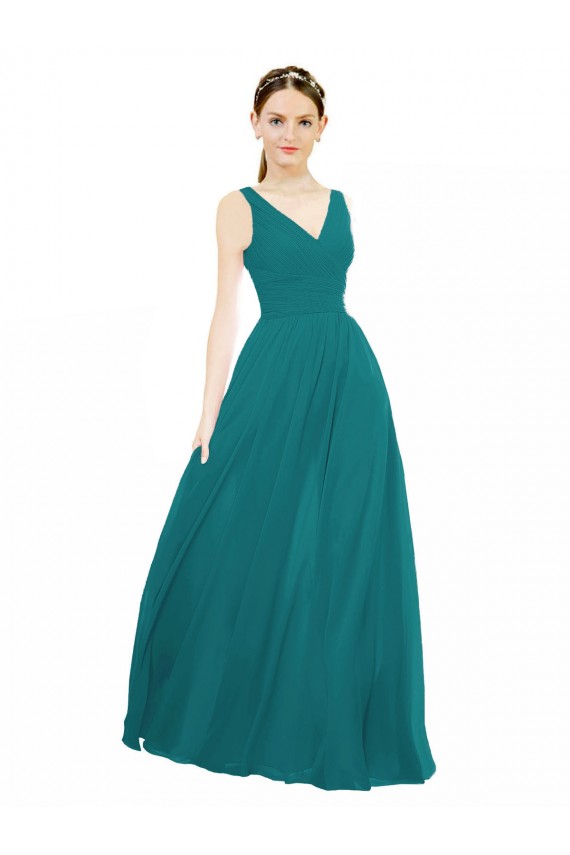 Figure Flattering Chiffon Bridesmaid Dress with Draped V-Neck Bodice for Sale
