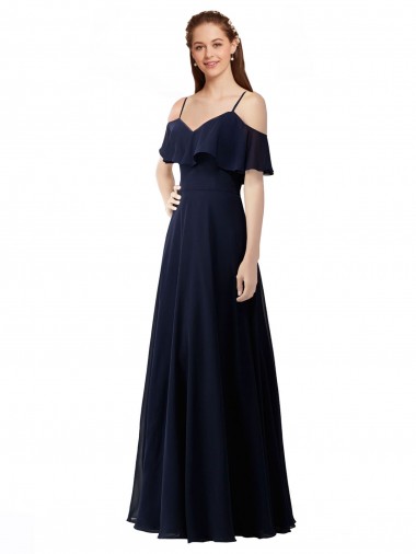 Chiffon Bridesmaids Dress with Off the Shoulder Ruffle Detail for Sale