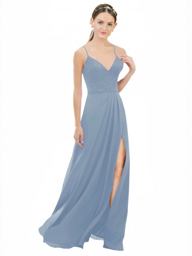 Sexy Chiffon Bridesmaid Dress with V-Neck Lace Bodice for Sale