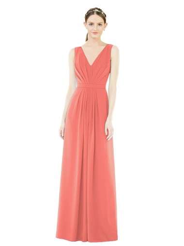 V-Neck V-Back Sleeveless Chiffon Bridesmaid Dress for Sale