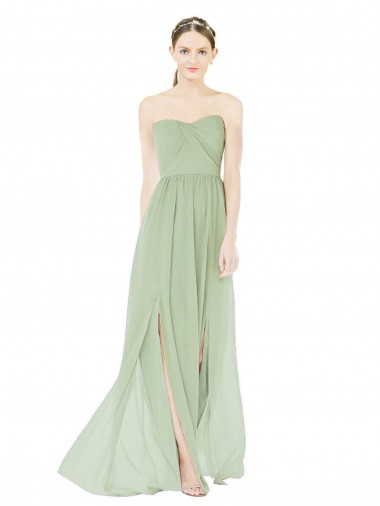Strapless Draped Bodice Maxi Bridesmaid Dress with Front Slits for Sale
