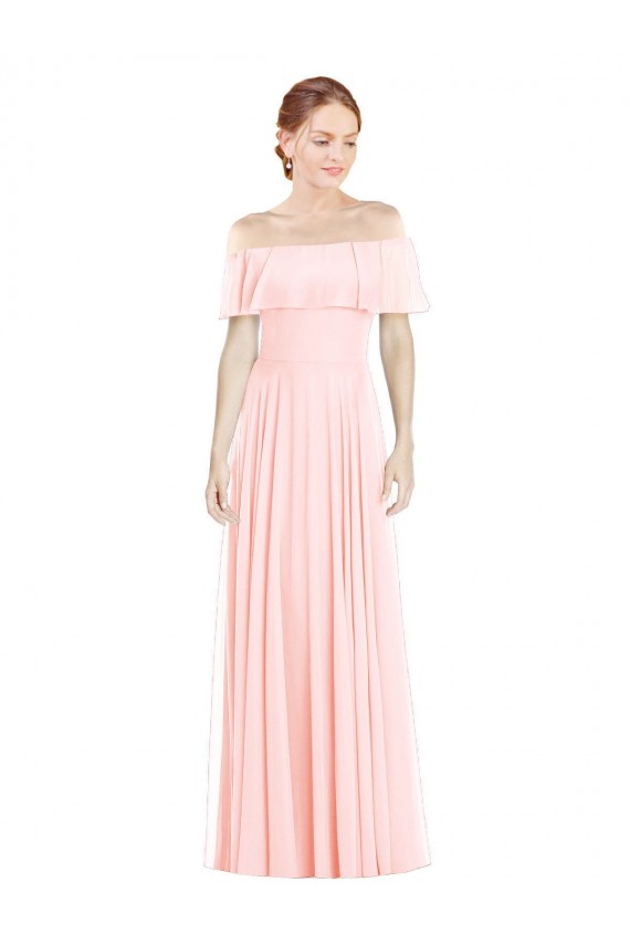 Off the Shoulder Long Bridesmaid Dress With Ruffle Overlay for Sale