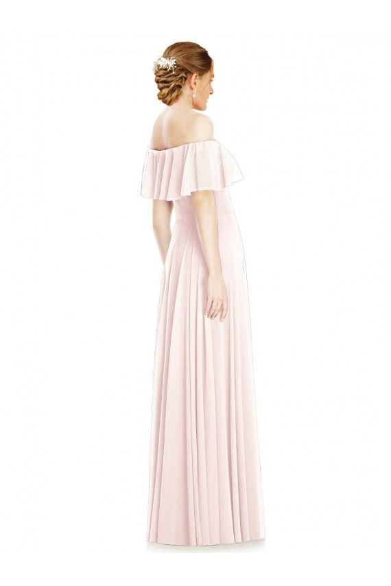 Off the Shoulder Long Bridesmaid Dress With Ruffle Overlay for Sale