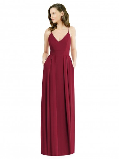 Pleated Skirt Chiffon Maxi Bridesmaid Dress with Pockets for Sale