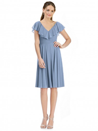 Cocktail Length V-Neck V-Back Short Chiffon Bridesmaid Dress for Sale