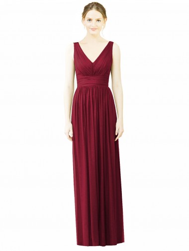 V-Neck Full-Length Sleeveless Low Back Chiffon Bridesmaid Dress for Sale