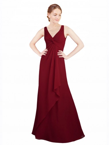 Twist-Knot V-Neckline Long Chiffon Bridesmaid Dress for Sale