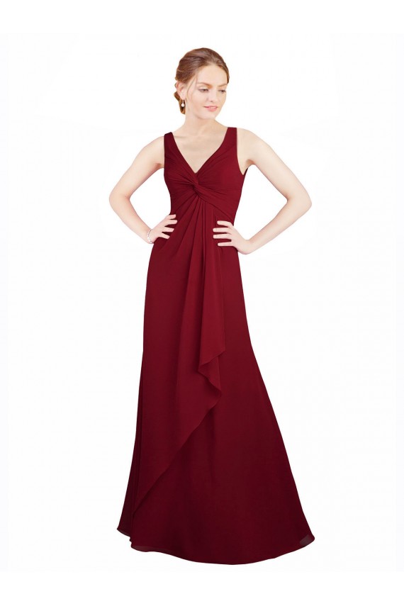 Twist-Knot V-Neckline Long Chiffon Bridesmaid Dress for Sale