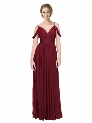 Off the Shoulder V-Neck Petite Chiffon Bridesmaid Dress with Open Back for Sale
