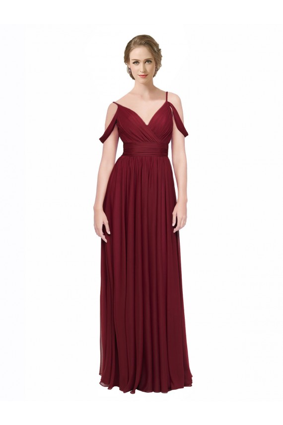 Off the Shoulder V-Neck Petite Chiffon Bridesmaid Dress with Open Back for Sale