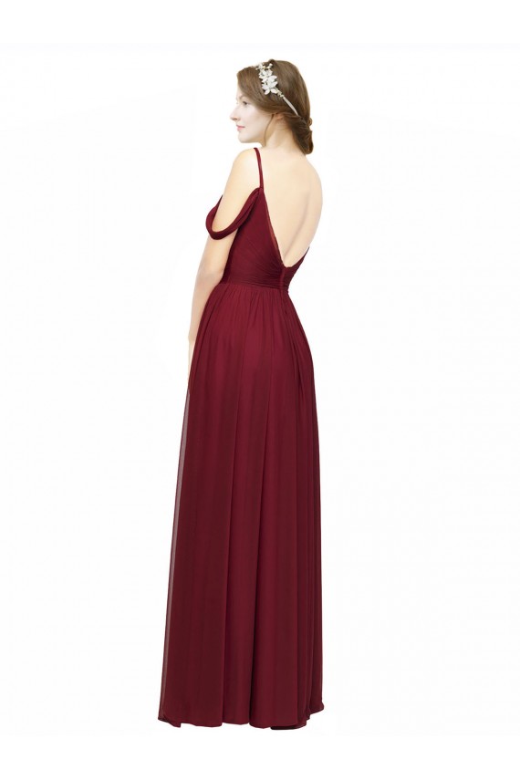 Off the Shoulder V-Neck Petite Chiffon Bridesmaid Dress with Open Back for Sale