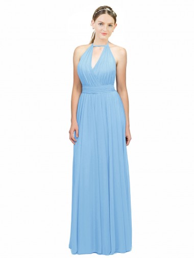 Keyhole Front Sheath Chiffon Bridesmaid Dress with Open Tie Back for Sale