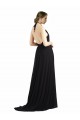 Backless Halter Chiffon Bridesmaid Dress with Front Slit and Tie Open Back for Sale