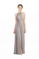 Backless Halter Chiffon Bridesmaid Dress with Front Slit and Tie Open Back for Sale