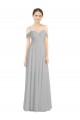 Off the Shoulder Long Chiffon Bridesmaid Dress with Ruched Bodice for Sale