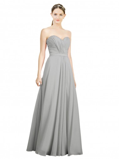 Sweetheart Strapless Draped Long Chiffon Bridesmaid Dress for Sale