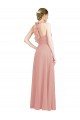 Ruched Sweetheart Halter Neckline Chiffon Bridesmaid Dress with Tie Open Back for Sale