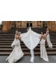 Chiffon Long Champagne Bridesmaid Dresses with Sexy High Slit and Front Ruffles for Sale