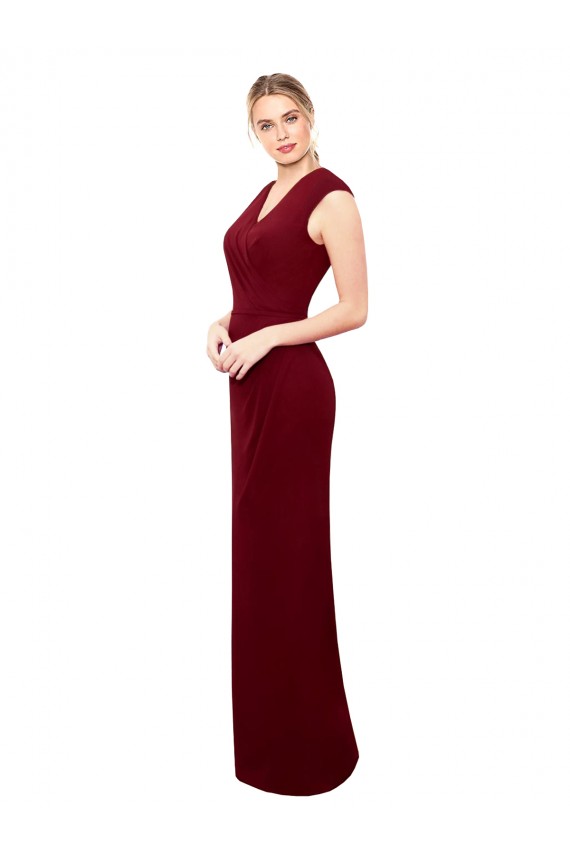 Cap Sleeves Chiffon Bridesmaid Dress / Prom Dress with Pleated V-Neck Bodice for Sale