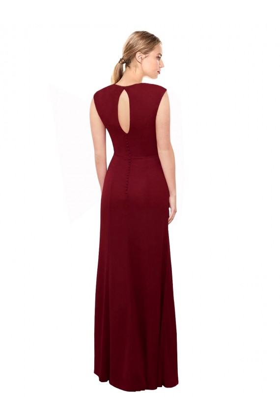 Cap Sleeves Chiffon Bridesmaid Dress / Prom Dress with Pleated V-Neck Bodice for Sale