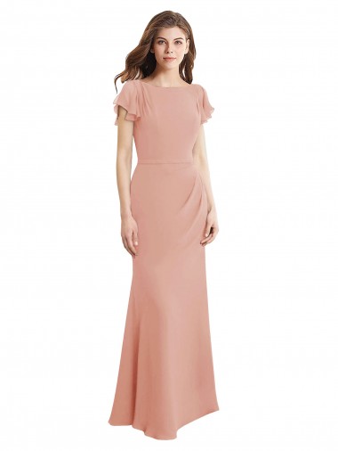 Cap Sleeves Long Chiffon Bridesmaid Dress / Prom Dress with Low V-Back for Sale
