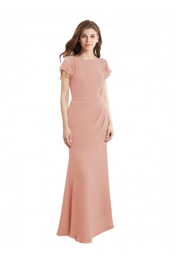 Cap Sleeves Long Chiffon Bridesmaid Dress / Prom Dress with Low V-Back for Sale