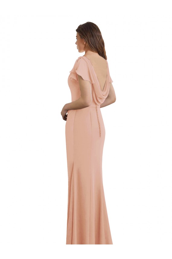Cap Sleeves Long Chiffon Bridesmaid Dress / Prom Dress with Low V-Back for Sale