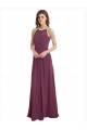High Neckline Long Chiffon Bridesmaid Dress with Beaded Trim for Sale