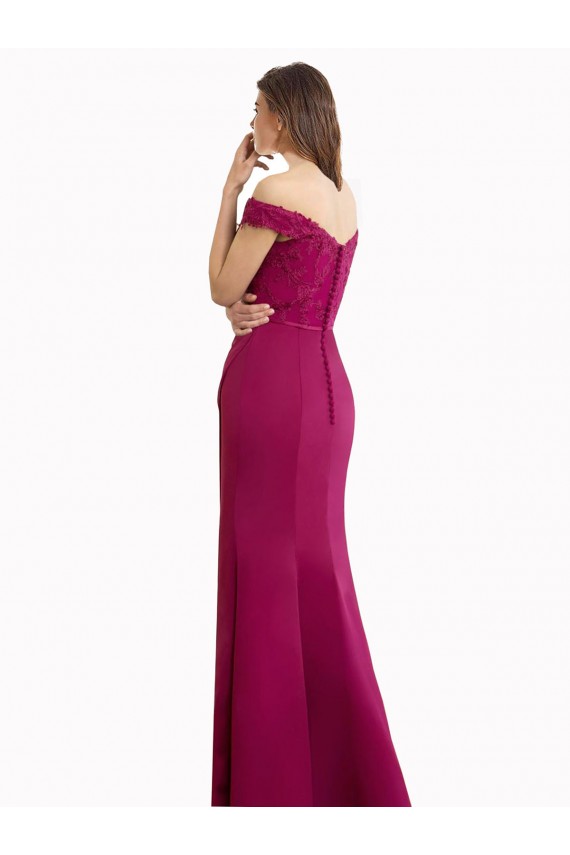Off the Shoulder Chiffon Bridesmaid Dress with Lace Appliques and Front Slit for Sale