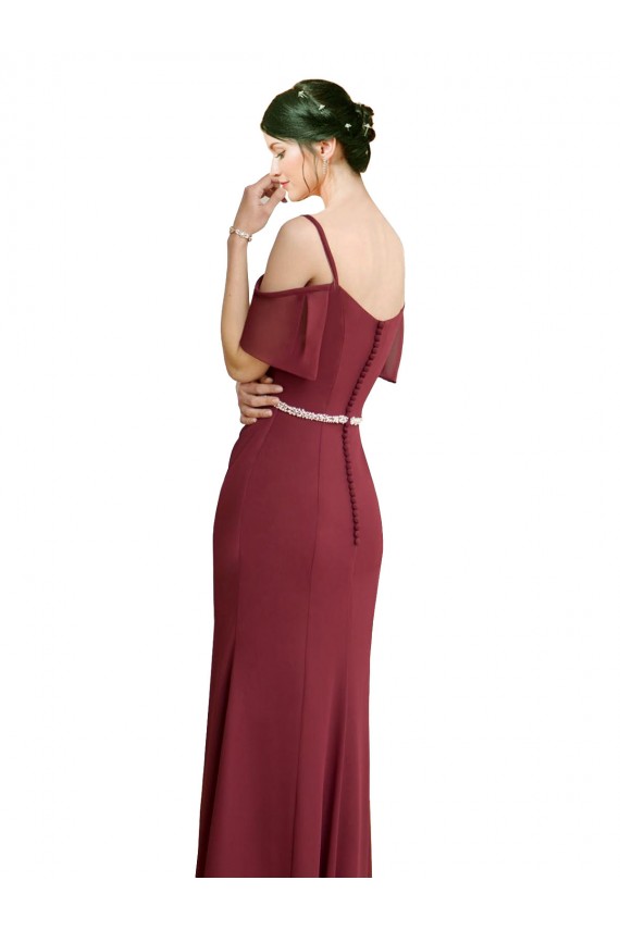Draped Cold Shoulder Long Chiffon Bridesmaid Dress with Spaghetti Straps for Sale