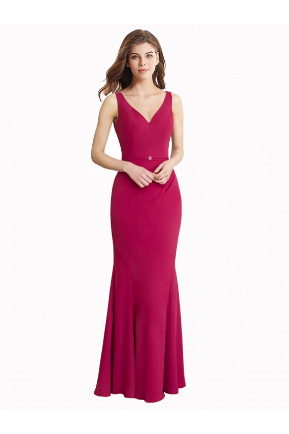 V-Neck Mermaid Chiffon Bridesmaid Dress / Prom Dress with V-Back and Belt for Sale