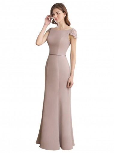 Capped Sleeves Embroidered with Applique Lace Mermaid Chiffon Bridesmaid Dress for Sale