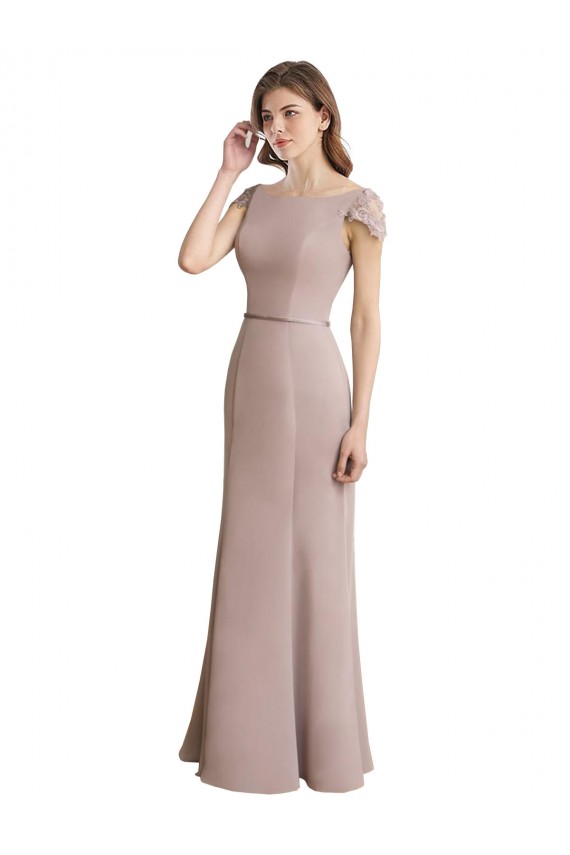 Capped Sleeves Embroidered with Applique Lace Mermaid Chiffon Bridesmaid Dress for Sale