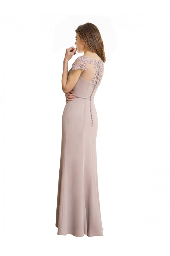 Capped Sleeves Embroidered with Applique Lace Mermaid Chiffon Bridesmaid Dress for Sale