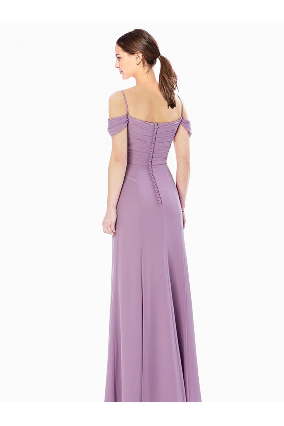 Draped Off the Shoulder Sweetheart Chiffon Bridesmaid Dress with Button Back for Sale