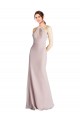 Long Slim Chiffon Bridesmaid Dress with Ruffled Waist and Keyhole for Sale