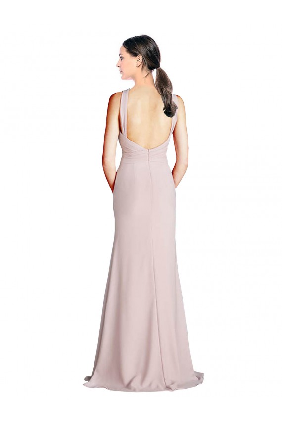 Long Slim Chiffon Bridesmaid Dress with Ruffled Waist and Keyhole for Sale