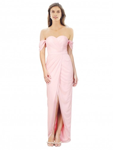 High Low Off the Shoulder Strapless Ruched Chiffon Bridesmaid Dress for Sale