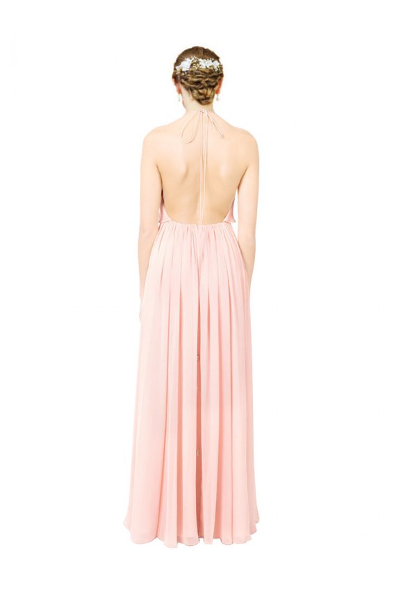 Halter Neck Chiffon Bridesmaid Dress with Double Ruffle Front for Sale