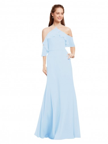 Chiffon Halter Neck Bridesmaids Dress with Flounced Neckline for Sale