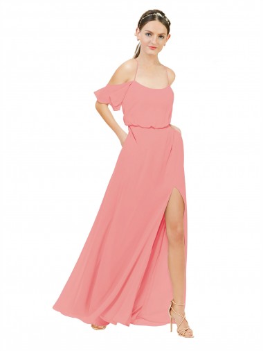 Draped Off the Shoulder Sleeves Chiffon Bridesmaid Dress for Sale