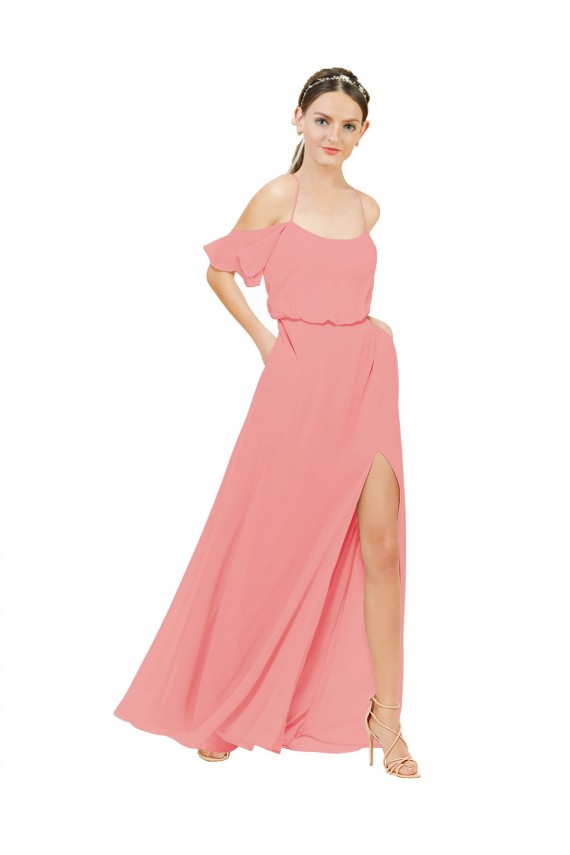 Draped Off the Shoulder Sleeves Chiffon Bridesmaid Dress for Sale