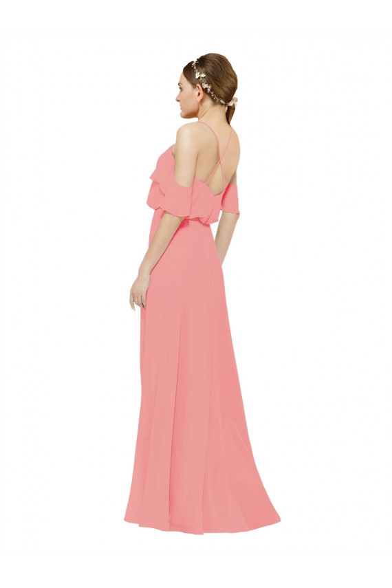 Draped Off the Shoulder Sleeves Chiffon Bridesmaid Dress for Sale
