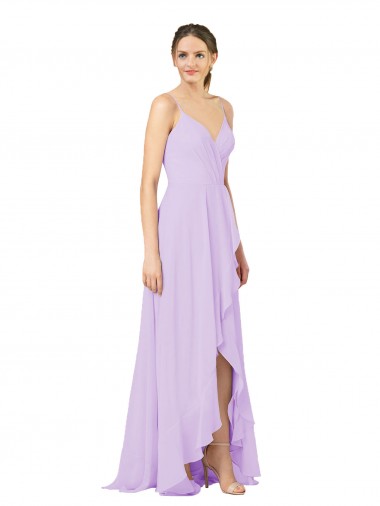 High-Low Chiffon Bridesmaid Dress with Ruffle Detail for Sale
