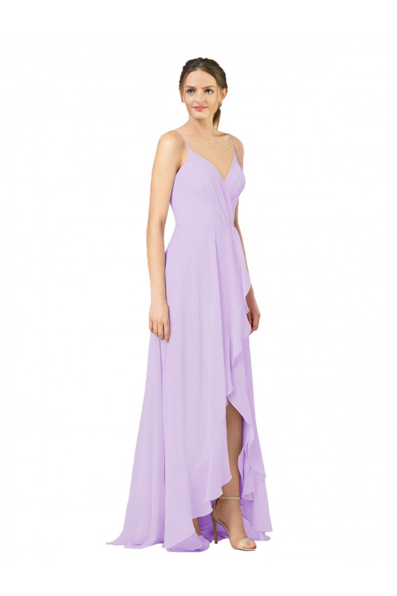 High-Low Chiffon Bridesmaid Dress with Ruffle Detail for Sale