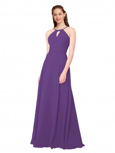 High Halter Chiffon Bridesmaid Dress with Keyhole for Sale