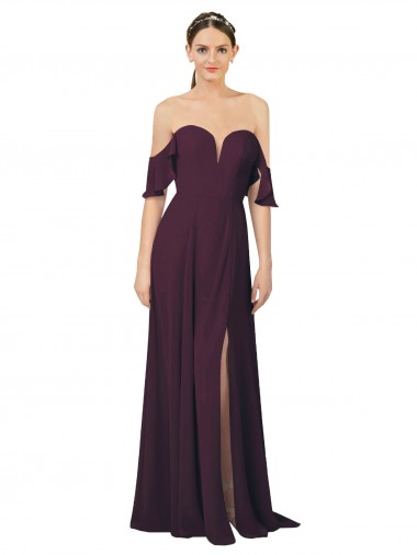 Romantic Off-Shoulder Chiffon Bridesmaid Dress with Plunging V-Neck for Sale